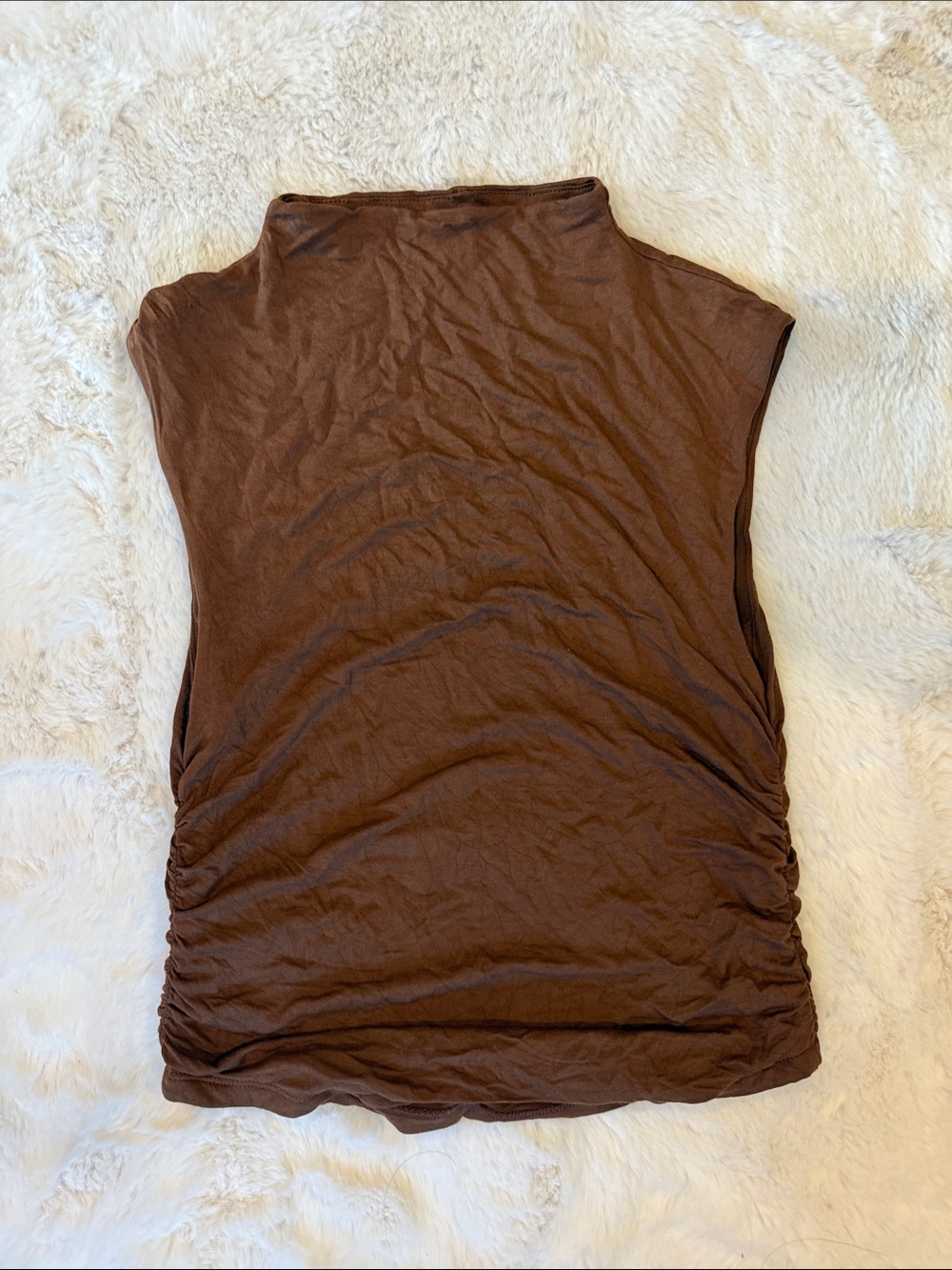 Sleeveless Brown Ruched Women's Tunic Top